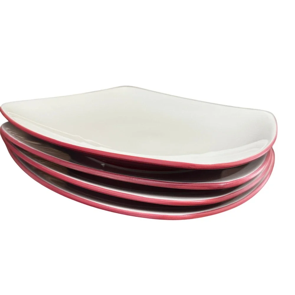 Noritake Colorwave Raspberry Square Dinner Plates Set of 4 White Red Stoneware